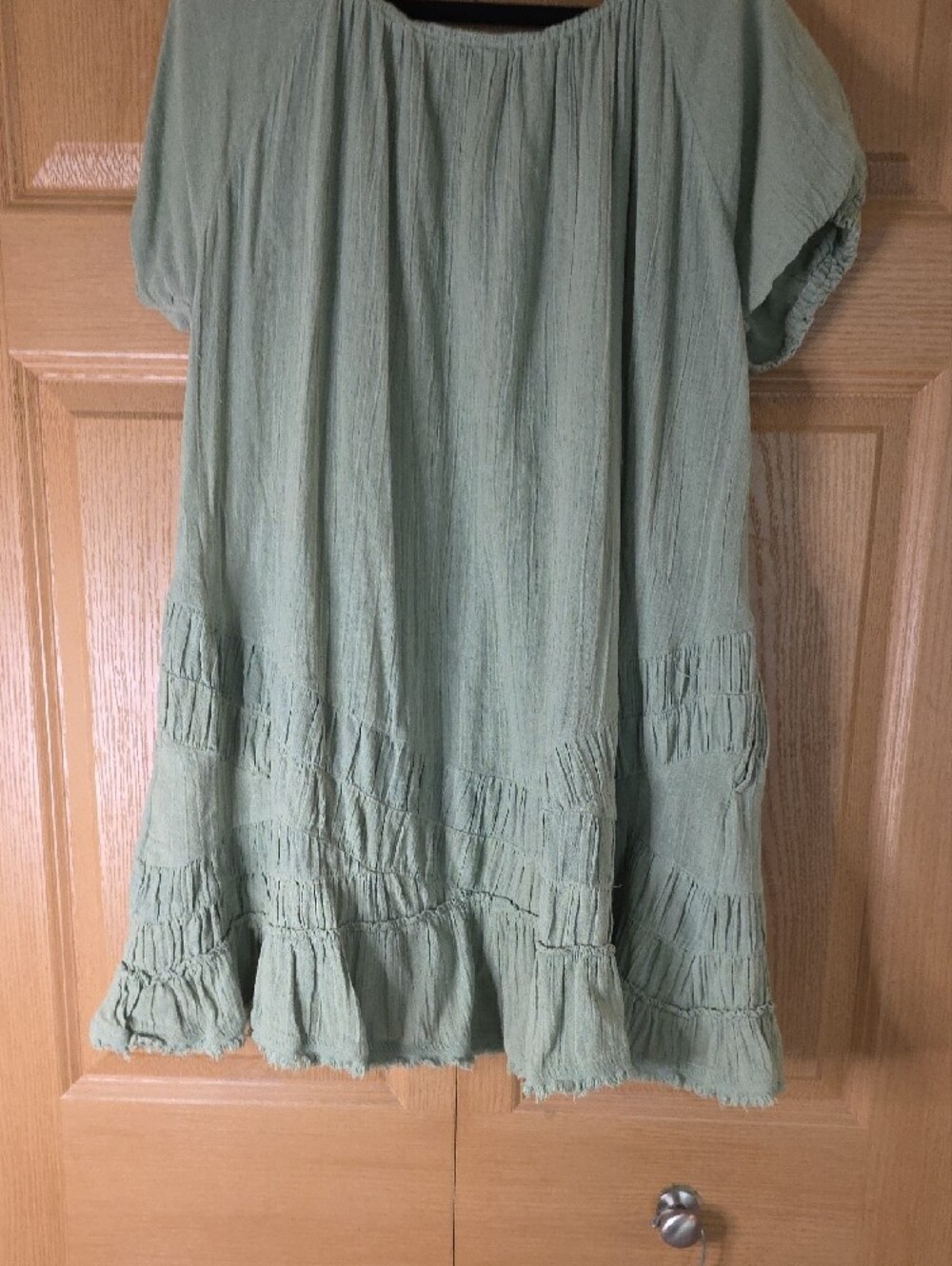 Free People Women's Sage Green Gauze Ruffle Hem Top Cottagecore Boho Size Small - Picture 5 of 6
